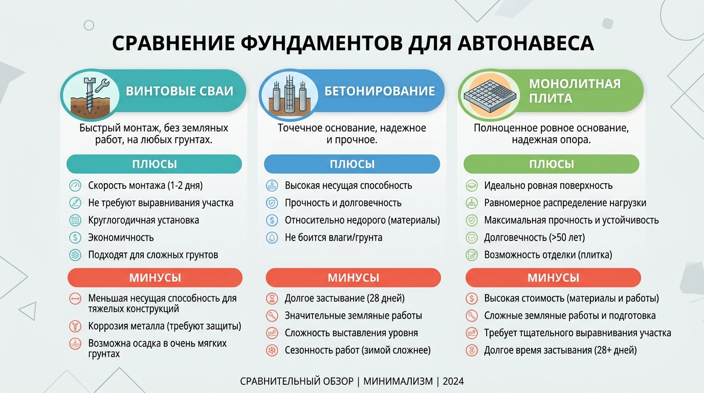 Фундамент для автонавеса в СПб: винтовые сваи, бетонирование или плита