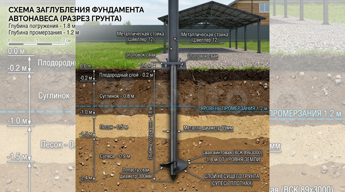 Фундамент для автонавеса в СПб: винтовые сваи, бетонирование или плита
