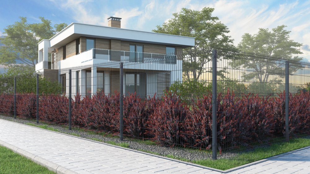 Забор из 3Д сетки серого цвета