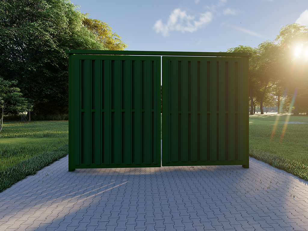 Распашные ворота шахматный порядок (3-4 м , штакетник через 6 см) в рамке