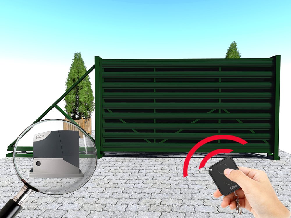 Автоматические откатные ворота с евроштакетником в шахматном порядке (горизонтальное расположение)