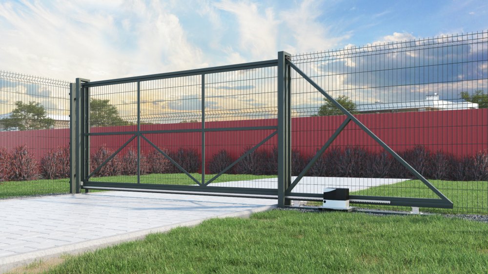 Откатные ворота из 3Д сетки с автоматическим приводом