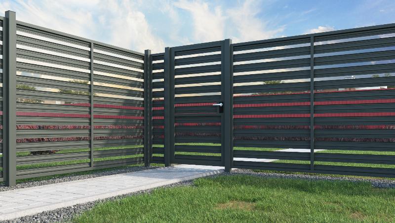 Калитка с горизонтально расположенными штакетниками.