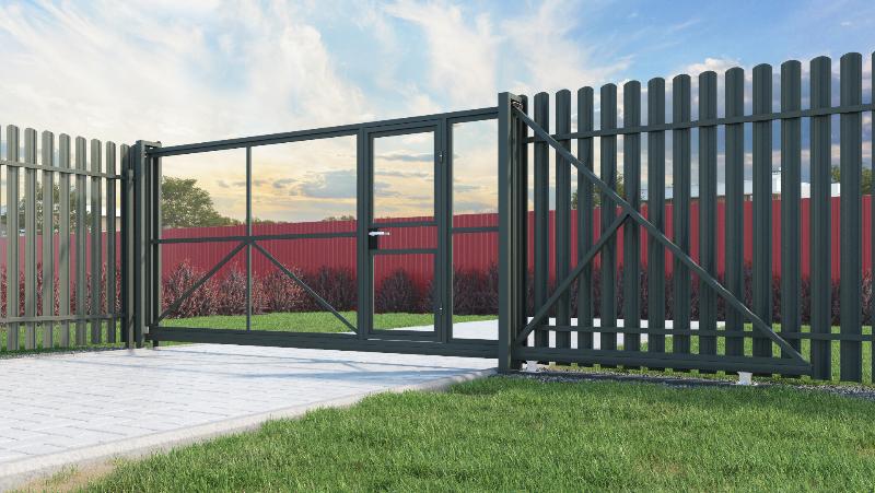 Каркас откатных ворот с встроенной калиткой