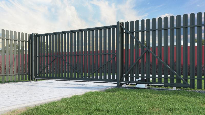 Откатные ворота из евроштакетника с автоматическим приводом