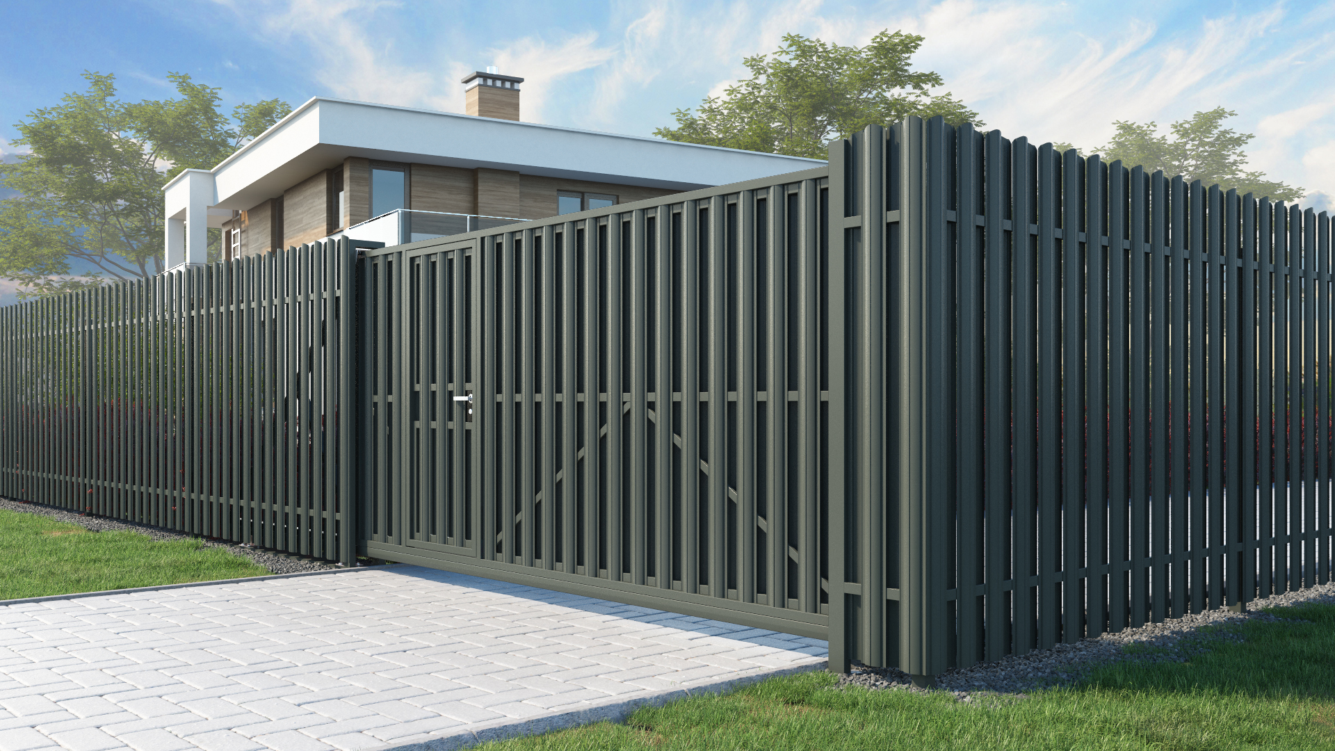 Автоматические откатные ворота шахматный порядок 3-4 м