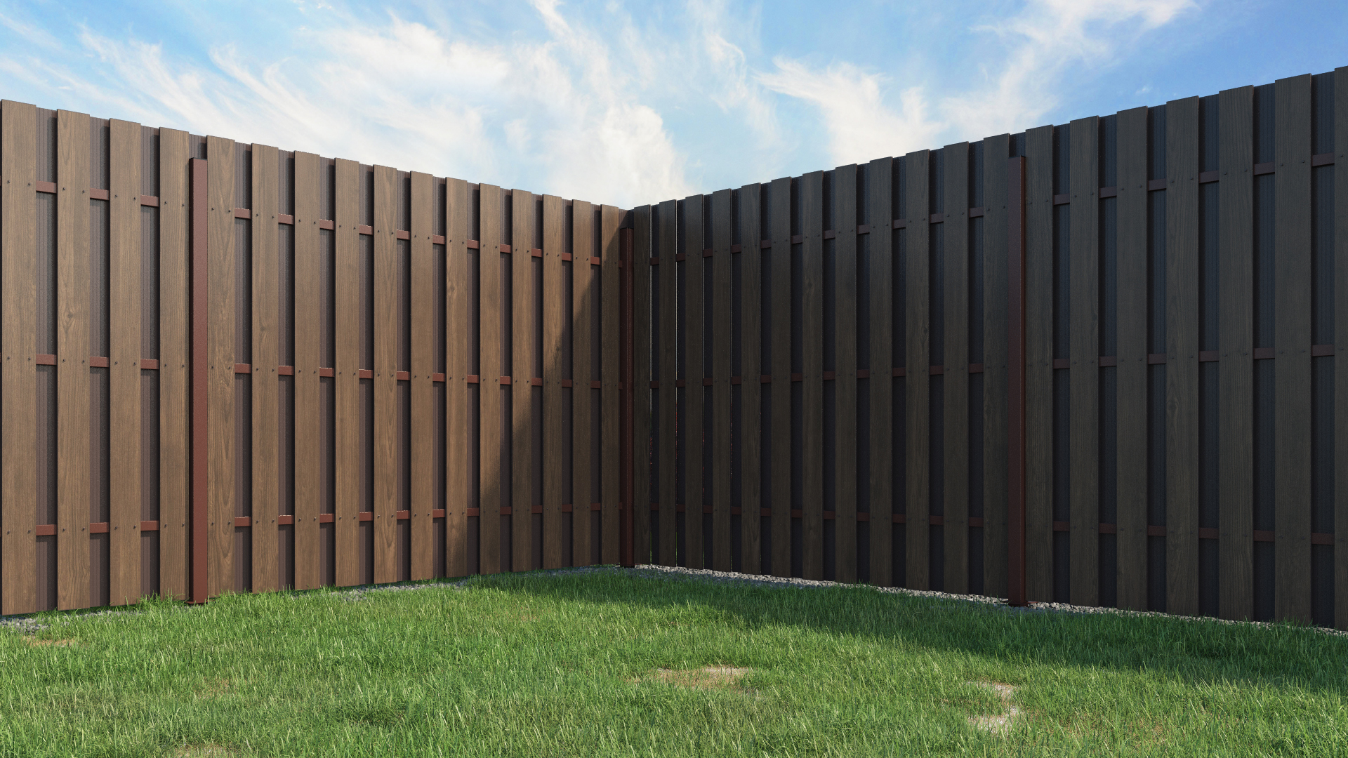 Забор из террасной доски, шахматный порядок (2 м) шаг между досками 8 см