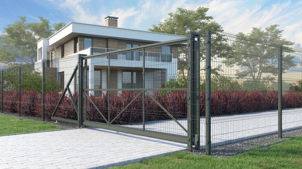 Откатные ворота с сеткой Гиттер