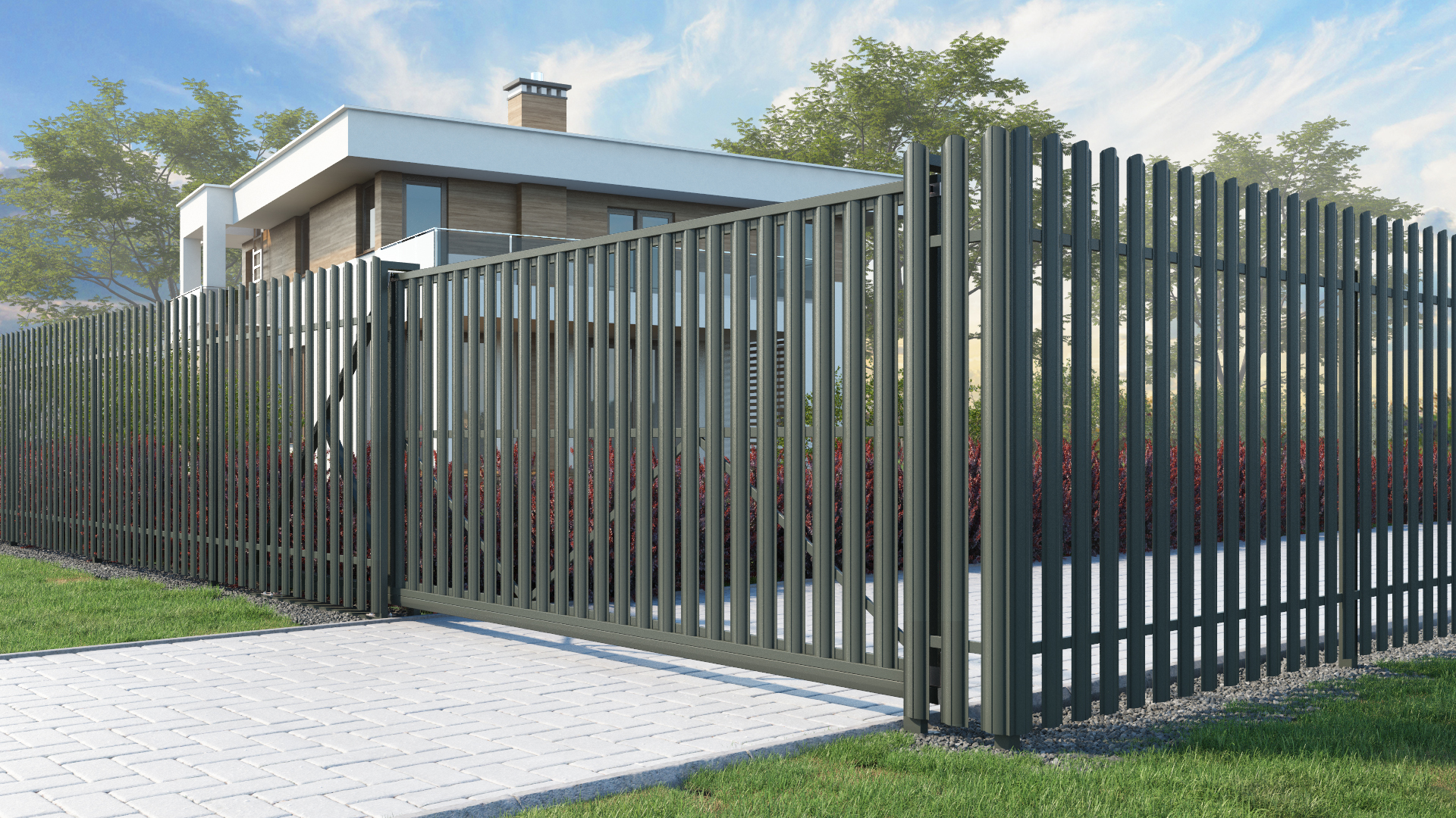 Автоматические откатные ворота односторонний порядок евроштакетник 3-4 м