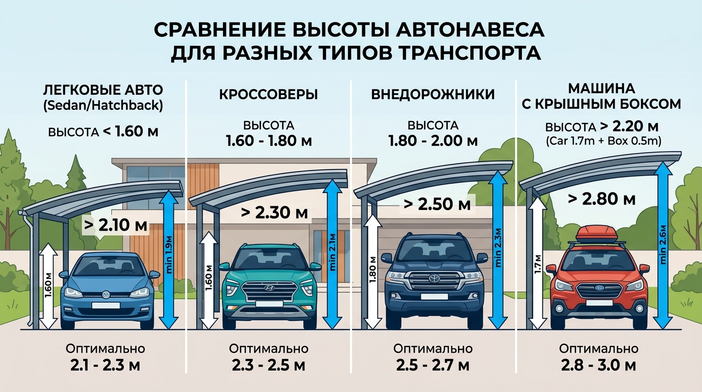 Оптимальная высота автонавеса для кроссовера, внедорожника и машины с боксом